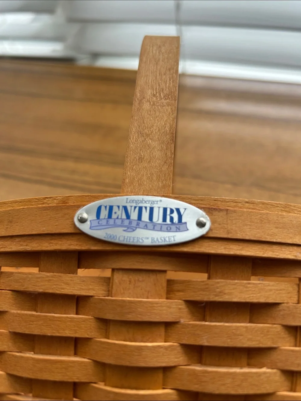 Longaberger Natural Wood Basket with Blue Fabric Liner
